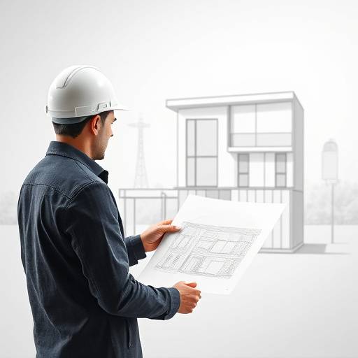 Architetto che esamina uno schizzo di design per una facciata moderna con un mockup 3D sullo sfondo.