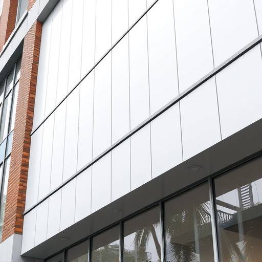 Facciata di un edificio commerciale con pannelli in alluminio composito