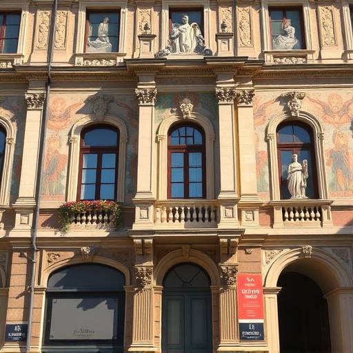 Facciata di un palazzo storico con affreschi e decorazioni restaurate